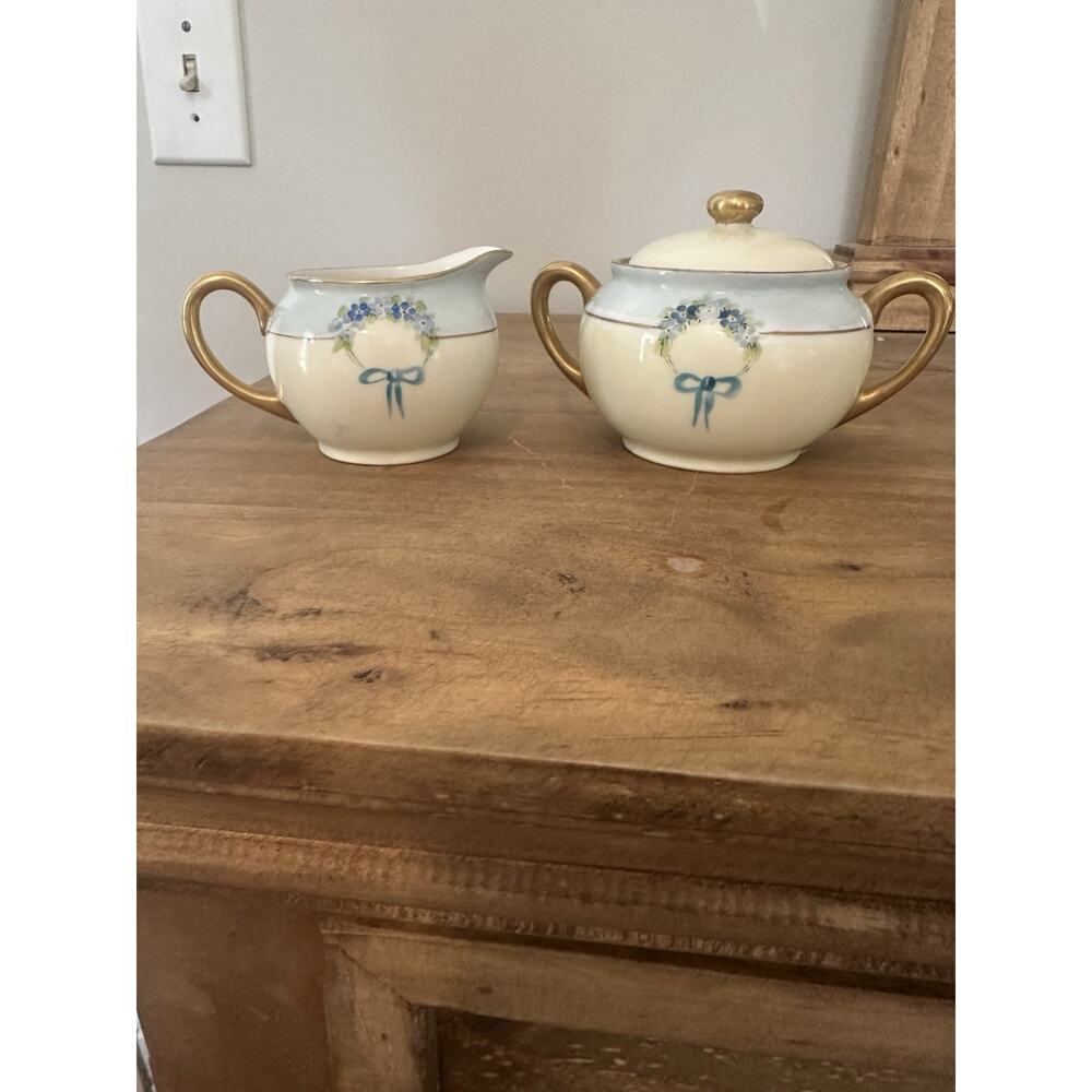 Vintage Forget Me Not Creamer And Sugar Studio Made In USA 2.5”T